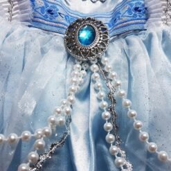 Disfraz Infantil De Princesa Azul Adorno Zafiro Y Perlas_1