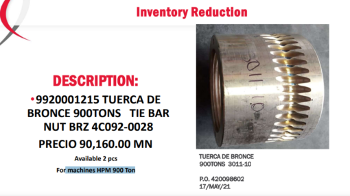 Tuerca De Bronce 900 Toneladas Nut BRZ 4C092-0028 TieBar HPM_2