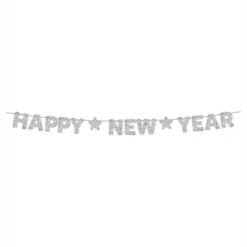 Banner Decorativo Happy New Year Plateado Brillante 2 Metros_0